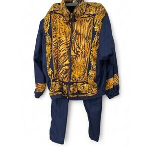 Vintage 90's L windbreaker track jacket & Pant Set Outfit baroque tiger print